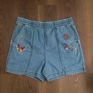 Johnny Was Embroidered Denim Pull on Shorts